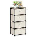 LIANTRAL 4 Tier Chest of Drawers, Metal Frame Vertical Fabric Dresser, Large Capacity Storage Organizer Unit for Bedroom, Living Room, Hallway and Closet, Off-white