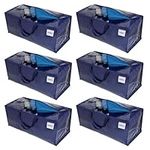 VENO 6 Pack Heavy Duty Extra Large Moving Bags W/ Backpack Straps Strong Handles & Zippers, Storage Totes For Space Saving, Fold Flat, Alternative to Moving Box, Made of Recycled Material (Blue, 6 Pack)