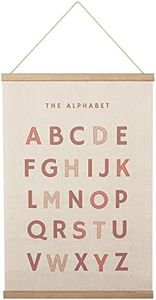 Bon et Beau 16×24 Inch Embroidered Alphabet Poster Framed with Wood Hanger - Dusty Pink Wall Decor for Girls Nursery, Bedroom, Playroom, Toddler and Kids Room