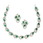 ZENEME Rhodium-Plated with Silver-Toned Green and White Cubic Zirconia & American Diamond studded Necklace and Drop Earrings Jewellery Set (Green) For Women