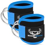 BEAST RAGE Ankle Straps Cable Machine Attachments 2 Pieces Leg Workouts Kickbacks Glutes Gym Cuffs Padded Support Adjustable D-Ring Pulley Loads Fitness Men Women Exercise (AQUA)