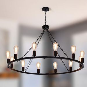 Jaycomey Pendant Light Modern Farmhouse Chandelier Ceiling Lights Rustic Metal Wagon Wheel Lighting Black Hanging Lamp Fixture for Dining Room Kitchen Living Room Foryer 12 Lights