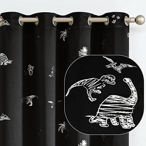 Vangao Kids Curtains Black Blackout Dinosaur Curtains for Boys Kids Nursery Girls Room Silver Dino Foil Print Thermal Insulated Drapes Grommet Top Window Treatments 63 Inches Length 2 Panels