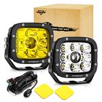 Auxbeam 5 Inch 110W LED Driving Lights with Yellow Covers, Spot Lights Offroad Amber Fog LED Pods Square Cube Ditch Light Bar Super Bright for Trucks Jeep ATV 4x4 Car