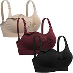 Lataly Womens Seamless Nursing Bra Sleeping Maternity Bralette for Breastfeeding, Black Beige Red, Medium