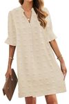 JOCAFIYE Womens Shirt Dress Short Sleeve V Neck Summer Shift Dress Beige XL