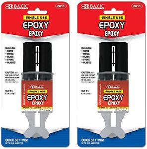 BAZIC Epoxy Glue w/Syringe Applicator 0.2 Oz/5.6g, Quick Setting, 2 Part Clear Glue Bond Adhesive to Wood Metal Glass Stone Plastic, 2-Pack