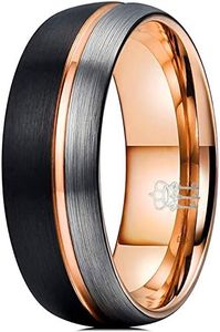 THREE KEYS JEWELRY 8mm Tungsten Carbide Wedding Ring Thin Side Rose Gold Line Band Brown Silver Brushed, Non-Precious Metal, generic