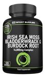 Sea Moss Complex 14,000mg Extract Including Bladderwrack & Burdock Root - 120 High Strength Capsules Providing 120 Day Supply - North Atlantic Irish Sea Moss Supplement - Vegan & UK Made