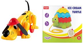 Giggles Funskool Digger The Dog, Pull Along Toy, Encourages Walking,Funny Walking Style, Infant and Plastic Preschool Toys & Icecream Turtle, 2 in Pull Along Toy, Walking, Shape Sorting,Pretend Play