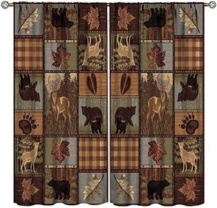 Retro Rusticd Curtains, Country Lodge Cabin Moose Bear Blackout Curtain for Bedhroom, Farmhouse Camp Woodland Living Room Bedroom 2 Panels, 21W x 45L inch Each Panel