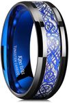 King Will Dragon Blue Celtic Tungsten Carbide/Tungsten Silicone Set Ring Mens Black Wedding Band Polished Comfort Fit (tungsten, 15)