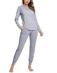 Aseniza Women's Pyjamas Sets Soft Cotton Long Sleeve Ladies Loungewear Pjs Nightwear Sleepwear Button Down Plaid Top & Pants with Pockets（C#-Grey，M）