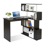 Mondeer L Shaped Computer Desk, Corner Desk, 360 Degree Rotatable Shelves, Space Saving Table with Spacious Storage for Home Office Workstation Study, 157 x 45 x 130.5 cm, Black