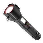 UN1QUE Rechargeable Torch Light High Power, 10000 Lumens Flashlight with 5 Light Modes, Side Light, Adjustable Focus Torch Lights Rechargeable, Window Breaker and Cutter, IP45, Aluminum Alloy, Black