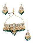 ZAVERI PEARLS Green Meenakari Bridal Choker Necklace Earring & Maangtikka Set For Women-ZPFK10497