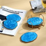 DULI Resin Coasters Set of 6 with Stand - Bar Wine Coasters for Table - Set of 6 Classy Yet Stylist Handmade Marble Stone Coaster Set with Holder (ResinCoasterW/G-Stand: Oceanblue)