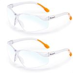 ProtectX Blue Light Blocking Safety Glasses for Men & Women, Safety Sunglasses with Anti-Fog Scratch Resistant Wrap-Around Lenses, Non-Slip Orange Rubber Grips, ANSI Z87.1 Rated