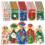 50pcs Christmas Treat Bags, Drawstring Candy Bags Plastic Cookie Snack Goodies Party Favor Bag for Christmas Favor Gift Wrapping Supplies (5 Styles)