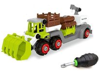 SHIPEASE Unbreakable Construction Engineering Truck Friction Powered 3 in 1 Farm Truck Toys for Kids Boys Girls Pull Back Vehicle Assembly Toy (Multicolor)