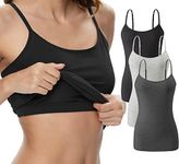 Vislivin Women Camisole with Shelf Bra Cotton Tank Top Adjustable Spaghetti Strap Undershirt Tank 3 Pack Black/Gray/Dark Gray S