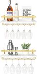 Mkono Wall Mounted Wine Rack Set of 2 White Wood Wine Bottle Glass Holder Floating Shelves with Stemware Hanger Modern Plants Photos Wine Display Storage Holder for Kitchen Dining Room Bar, 17 Inch