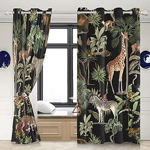 Yeele Animal Curtains, Jungle Wildlife World Animal Window Curtain Panels Wild Safari Animal 3D Print Grommet Blackout Window Treatments for Bedroom Living Room 2 Panels 53x84inches