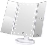 Flymiro Tri-fold Lighted Vanity Makeup Mirror with 3x/2x/1x Magnification, 21 LLED Light and Touch Screen,Dual Power Supply, Portable LED Makeup Mirror, Travel,Women Gift (White)