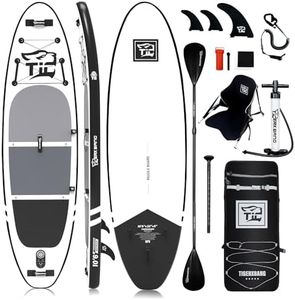 TIGERXBANG Stand Up Paddle Boards 10'6" x 32" x 6" with Premium SUP Board Accessories, Inflatable Paddle Boards for Adults/Kids with Double-Bladed Paddle, Kayak Seat, Defender-Pro Black