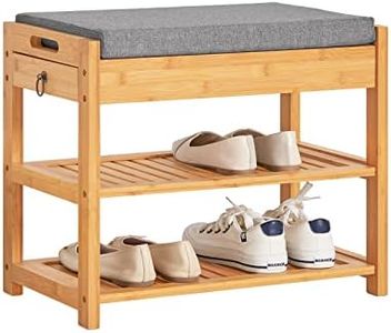 SoBuy FSR49-N, Bamboo Shoe Rack Shoe Bench with Lift Up Bench Top and Seat Cushion