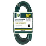 EP 50 Ft Outdoor Extension Cord - 16/3 SJTW Durable Green Electrical Cable with 3 Prong Grounded Plug, UL Listed