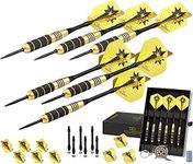 CC-Exquisite Professional Darts Set - 6 Steel Tip Darts Complete with 12 Dart Flights and 12 Aluminum Shafts Customizable Configuration, 12 O-Rings, Tool, Sharpener and Case for Man Cave & Game Room…