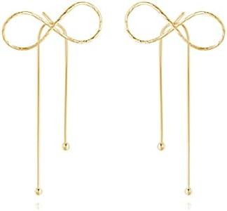 Reffeer Solid 925 Sterling Silver Elegant Wedding Bridal Prom Dangle Earrings for Women Teen Girls Dainty Bowknot Drop Earrings Studs Birthday Gifts (B-18K Gold)
