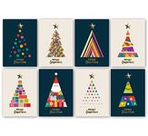 Charity Christmas Cards Pack of 32. Each Christmas Card multipack has 8 different Festive Tree designs. 3D Gold Foiling. Ecofriendly cards, envelopes and box. Blank Inside.