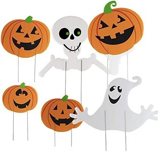 Halloween Decorations Themed 6 Piece Family Friendly Yard Decoration Signs, Including 4 Pumpkins, 1 Ghost, 1 Skeleton - Trick or Treat Happy Halloween Yard Signs for Outdoor Decor with Metal Stakes