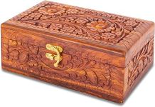 ITOS365 Jewellery Box for Women Wooden Brass Work Flower Carved Design Handmade Gift, 8 Inches