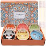 TULEBOLIAN 6pcs Ceramic Rice Bowls,Ceramic Small Bowls Dessert Bowl,Cereal Bowls,Cartoon Style,Serving Bowl Gift Set,Cute Bowl,10oz/300ml,for Oatmeal,Ice Cream,Salads,Soups