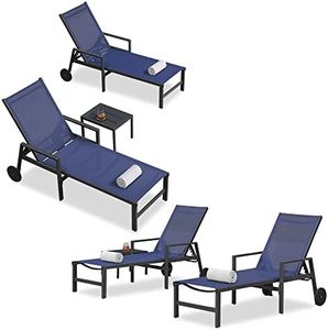 PURPLE LEAF Patio Chaise Lounge 4 Pieces Aluminum Recliner Chair with Wheels and Armrests Lounger for Pool Lawn Navy Blue Outdoor Lounge Chair