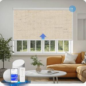 COOLWINDS Motorized Blinds with Remote Cordless Automatic Motorized Shades Custom Blinds for Windows Smart Curtains Compatible with Alexa Google Home(Blackout Linen Soft Dunes,Custom Size)
