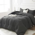 All Season Queen Size Comforter Set 3 PCs, Ultra Soft Grey Comforter+2 Pillow Shams with Corner Tabs -Quilted Down Alternative Bedding Comforter Set - Premium 2100 Series Reversible (Queen, 90"x90")