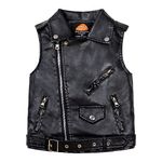 Mud Kingdom Toddler Boys Faux Leather Motorcycle Vests PU Sleeveless Zipper Multi-pocket Fashion Black 4T