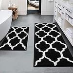 HEBE Bathroom Rugs Sets 2 Piece Non Slip Bath Mats for Bathroom Absorbent Bath Rugs Floor Mat Machine Washable Shower Rugs for Bathroom Floor, Tub and Shower, Black