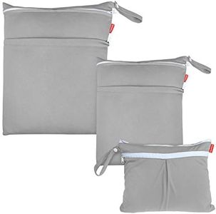 Damero 3pcs Pack Wet Dry Bag for Cloth Diapers Daycare Organizer Bag, Gray