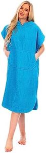 Adore Home Ladies Hooded 100% Cotton Changing Robe with Pocket Beach Terry Towelling Poncho Towel Swimming Surf, L/XL, Aqua