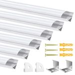 6 Pack LED Aluminum Profile, 3.3ft/1m V-Shape LED Strip Diffuser, LED Channel with Milky White Cover, End Caps and Mounting Clips for LED Strip Light Cover, LED Diffuser Easy Installation Easy to Cut