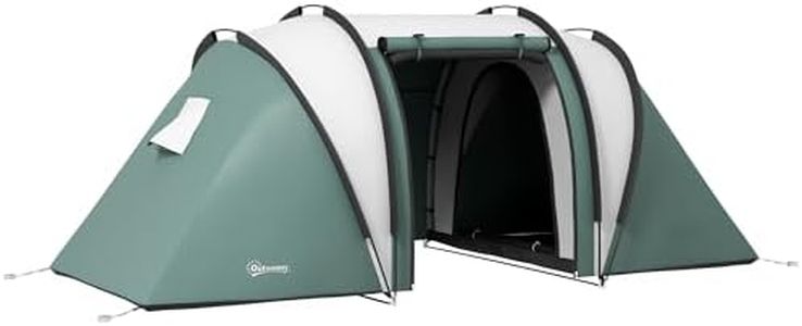 Outsunny Tente de Camping familiale 4-5 Personnes avec 2 Chambres, 3000 mm imperméable et ventilée, Installation Facile, Tente de randonnée avec 3 Portes et fenêtres et Sac de Transport, Vert