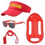 UILYNIU 4 Pieces Life Guard Costume Accessories, Beach Costume Adjustable Hat Guard Float Whistle Sunglasses, Sunscreen Hat for Adults Kids Lifeguard Fancy Dress Up Men Women Pool Party Cosplay (Red)