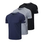 HUAKANG Men's 3 Pack Workout Shirts Quick Dry Moisture Wicking Short Sleeve Mesh Athletic T-Shirts（5201-Black Grey Navy-M）