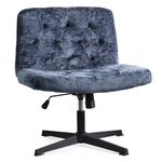 WangPangzi Armless Home Office Chair,Desk Chair No Wheels,Wide Velvet Seat,Cross legged Vanity Chair,Padded Makeup Chair For Study and Bedroom(Blue)