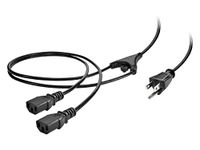 Monoprice 6ft 18AWG Power Extension Cord Splitter Cable 10A (NEMA 5-15P to 2X IEC 60320 C13)